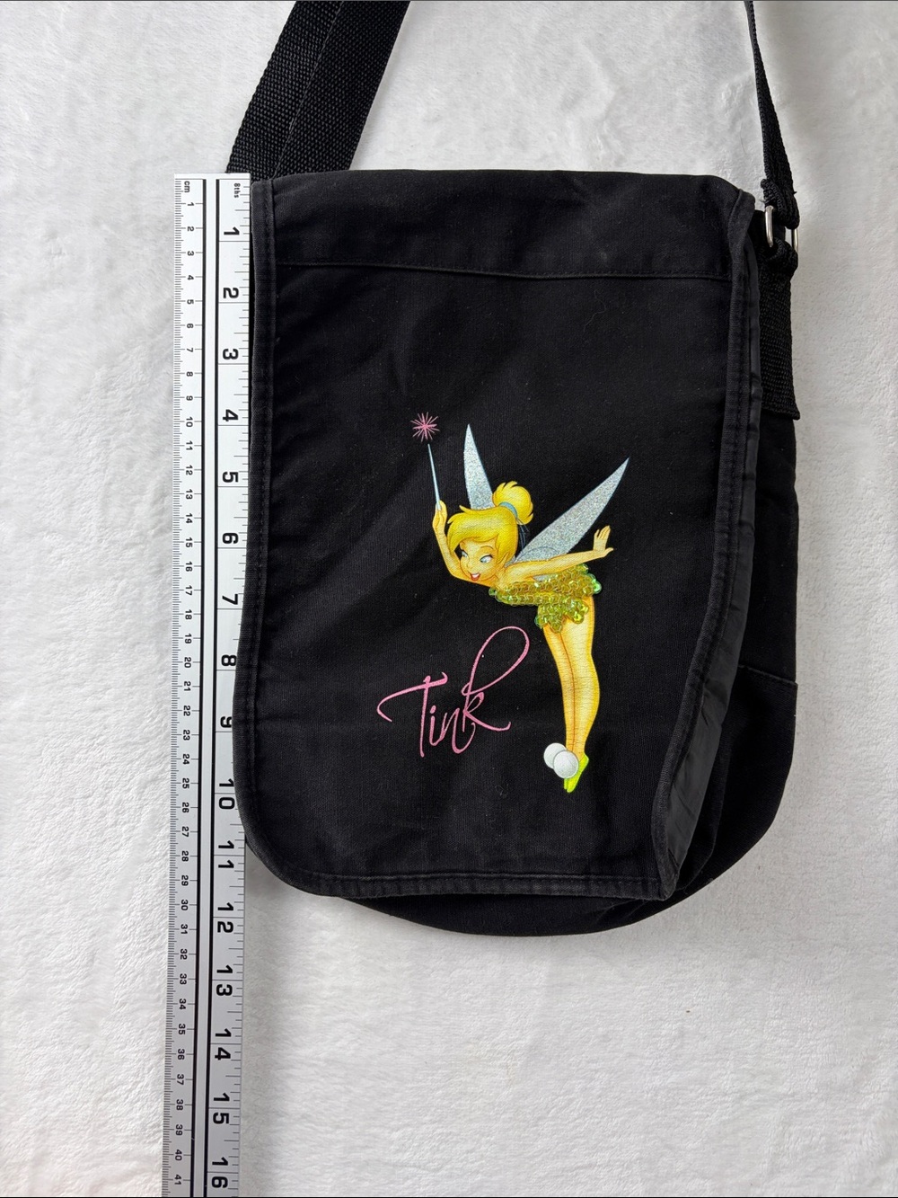 Disney Messenger Bag Tinker Bell Black Graphic Tink DC53253 One Size - Picture 8 of 9